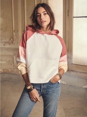 Sézane Colorblock Cropped Hoodie Dusty Rose Cream White Est M